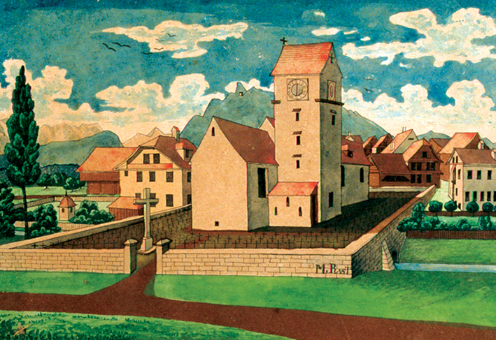 Hildisrieden alter Burgen und Kirchturm